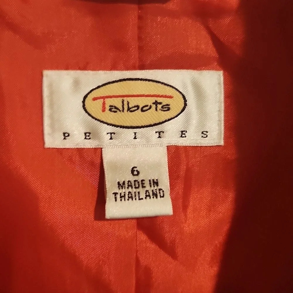 Talbots Orange Italian Viscose Cotton Blazer Pockets 3/4 Sleeve‎ Size 6 Academia